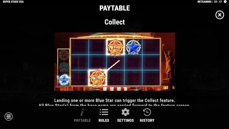 Super Stars USA – Collect funkcijos suveikimas